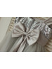 Silver Sequin Tulle Satin Sash Straps Big Bow Flower Girl Dress